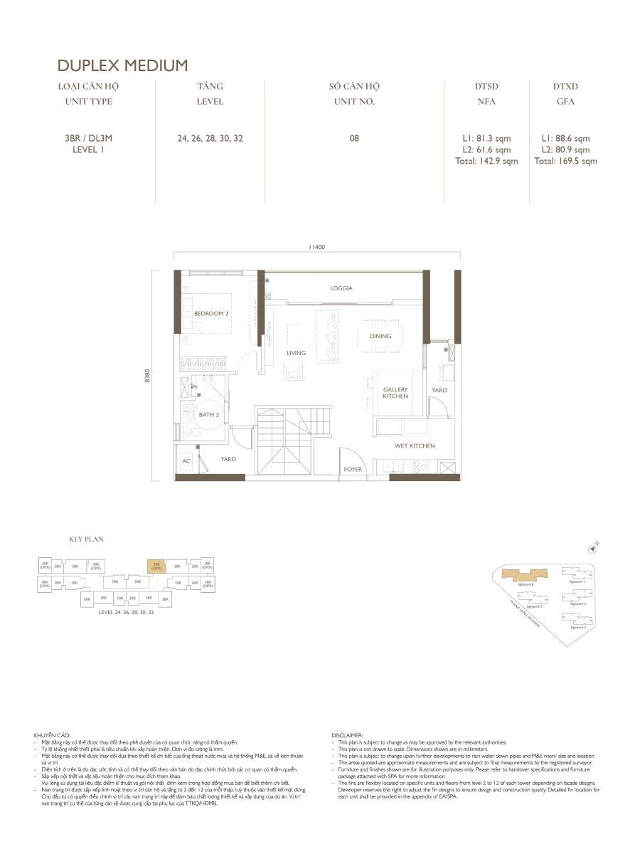 Layout 3 phòng ngủ duplex căn 08 tại tòa S6 dự án Lumi Hanoi