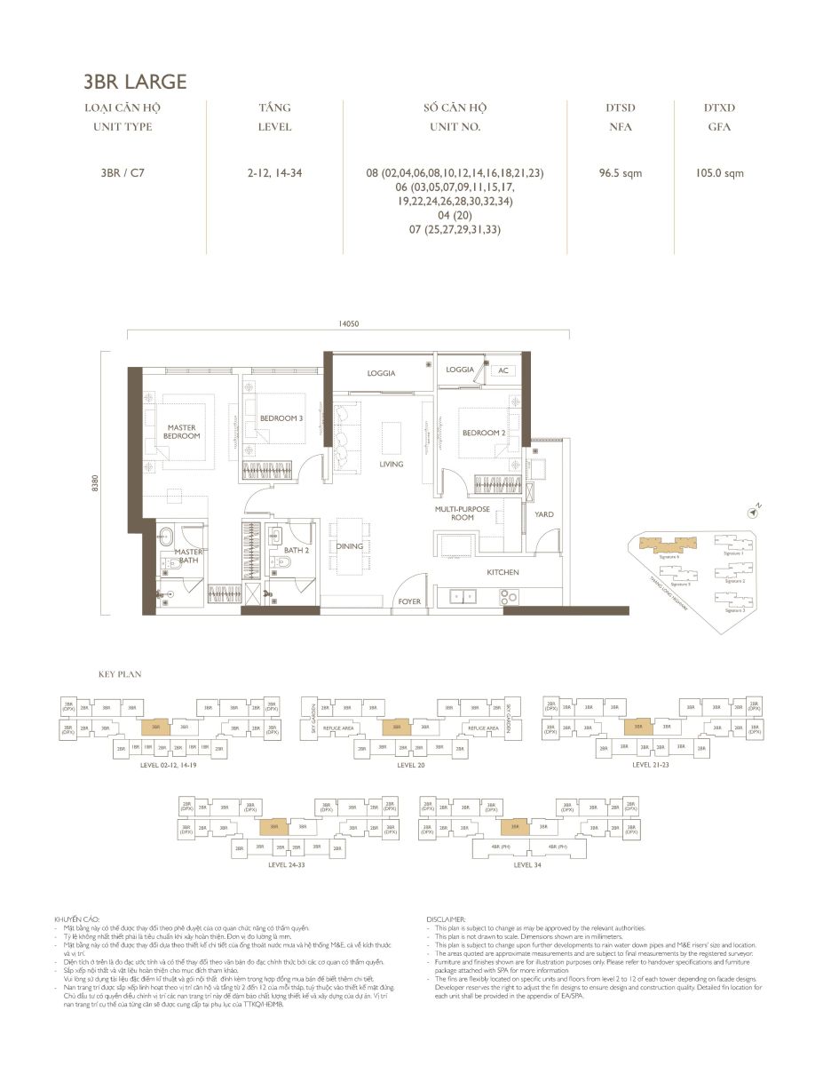 Layout 3 phòng ngủ tại tòa S6 dự án Lumi Hanoi