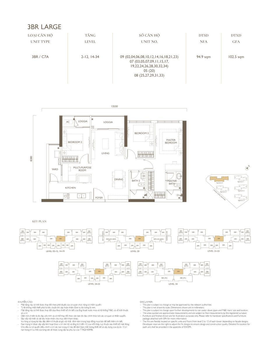 Layout 3 phòng ngủ tại tòa S6 dự án Lumi Hanoi