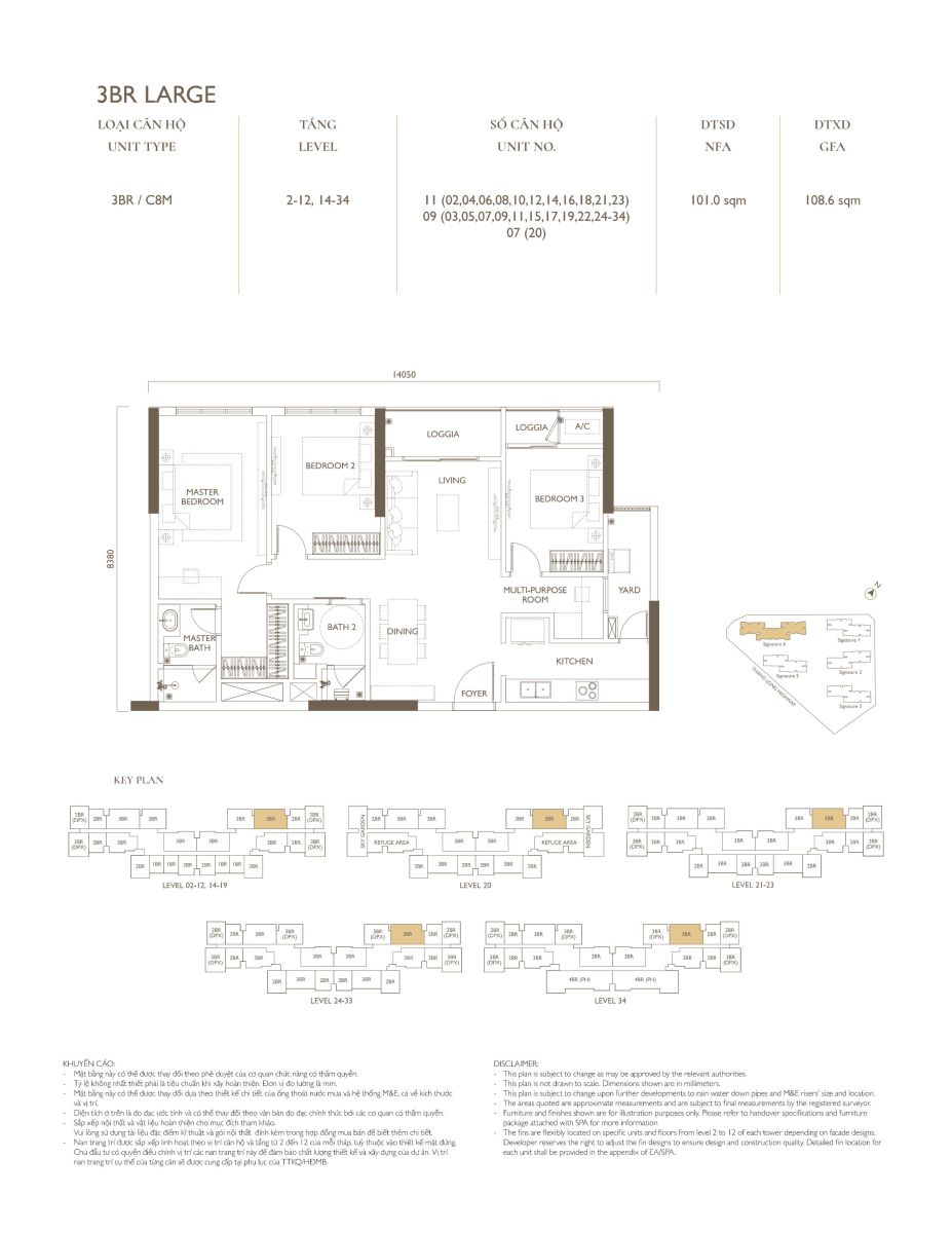 Layout 3 phòng ngủ tại tòa S6 dự án Lumi Hanoi