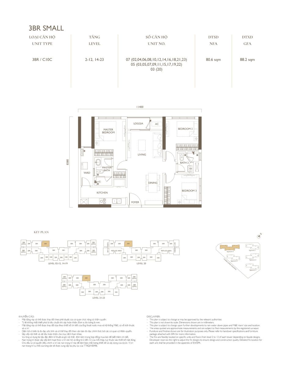 Layout 3 phòng ngủ tại tòa S6 dự án Lumi Hanoi