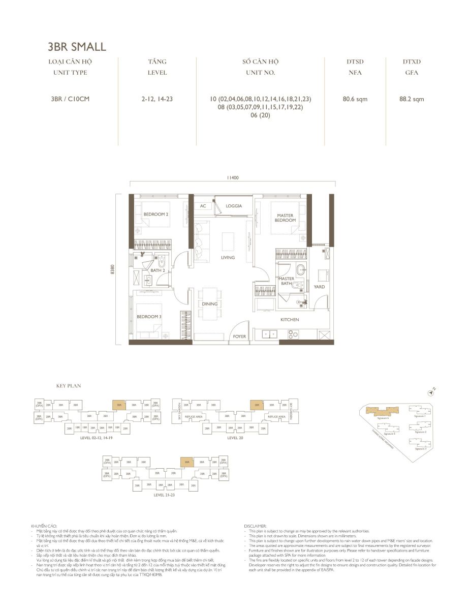 Layout 3 phòng ngủ tại tòa S6 dự án Lumi Hanoi