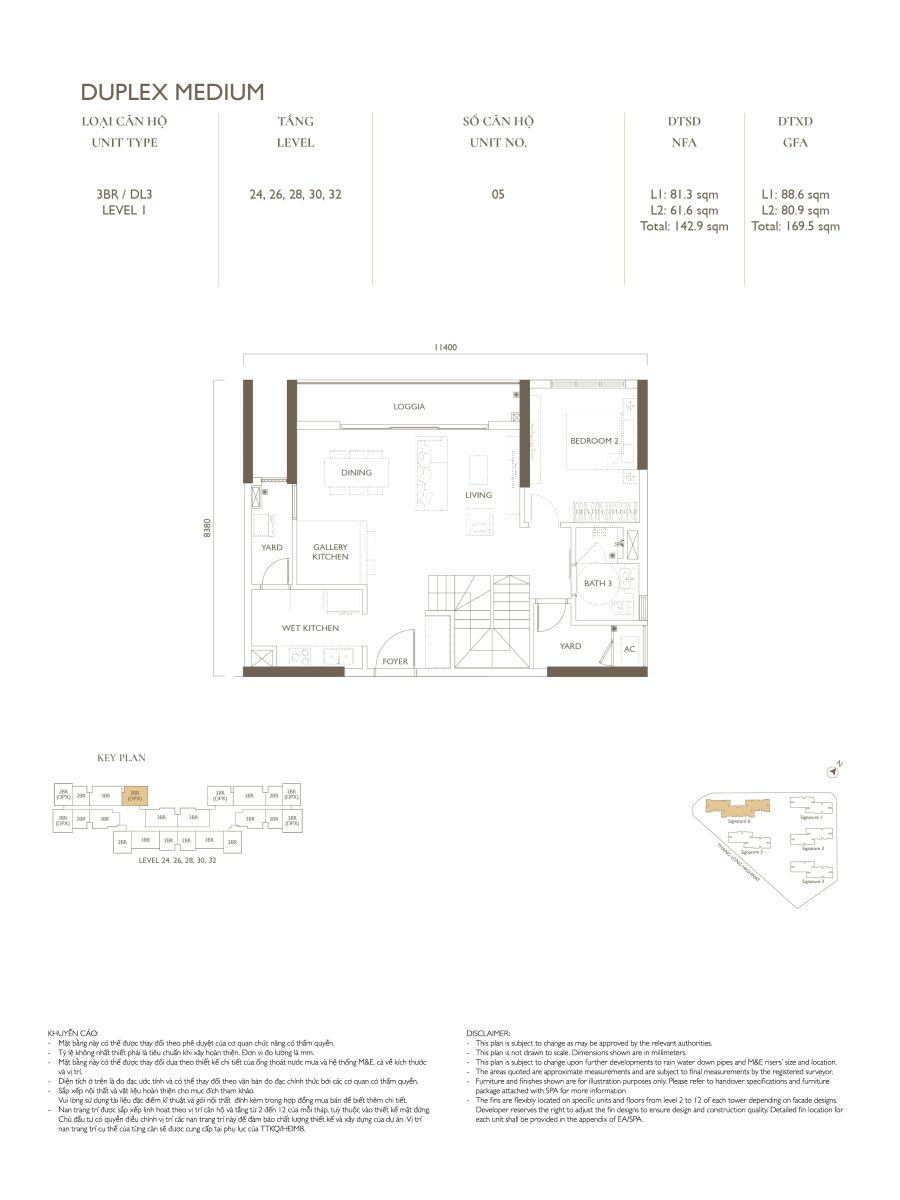 Layout 3 phòng ngủ duplex căn 05 tại tòa S6 dự án Lumi Hanoi