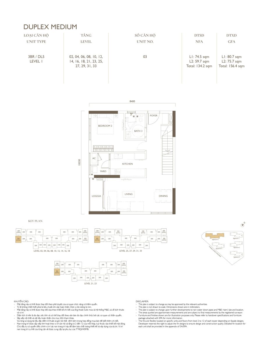 Layout 3 phòng ngủ duplex căn 03 tại tòa S6 dự án Lumi Hanoi