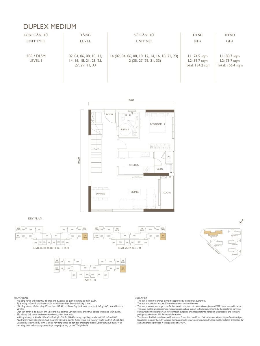 Layout 3 phòng ngủ duplex căn 14 tại tòa S6 dự án Lumi Hanoi